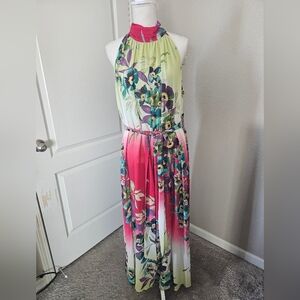 New York & Company Pink and Green Floral Maxi Dress